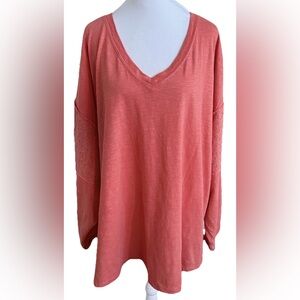 NWT TERRA & SKY V-Neck Orange Eyelet Long Sleeve Slouchy Top Blouse Plus Size 3x